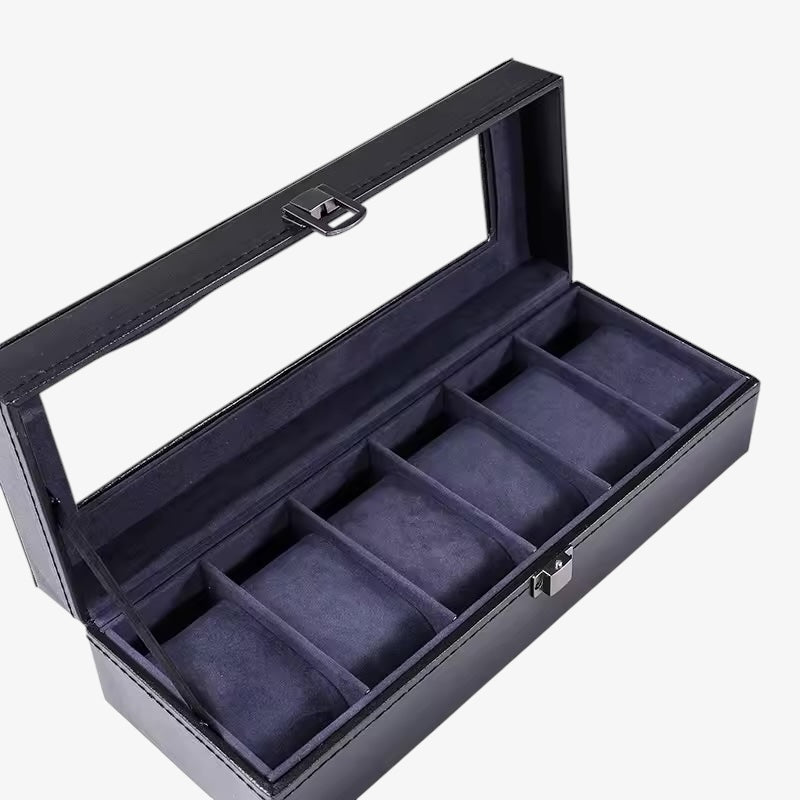 Men's Blue Leather Watch Box - Luxury Case for 6 to 12 Watches - Elegant Automatic Watch Storage