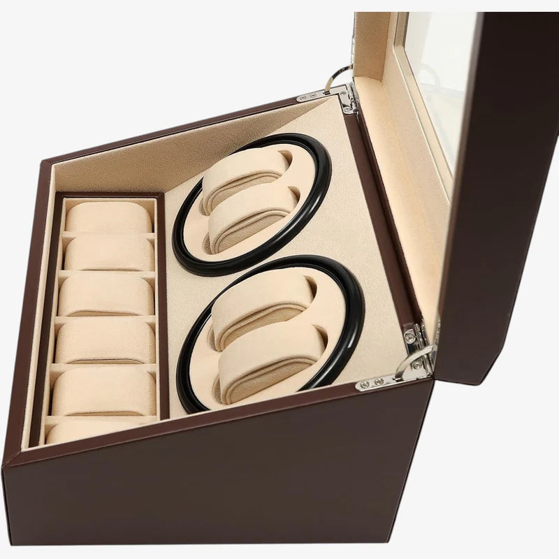 Remontoir Montre Automatique 4 Montres – Cuir Noir – Silencieux