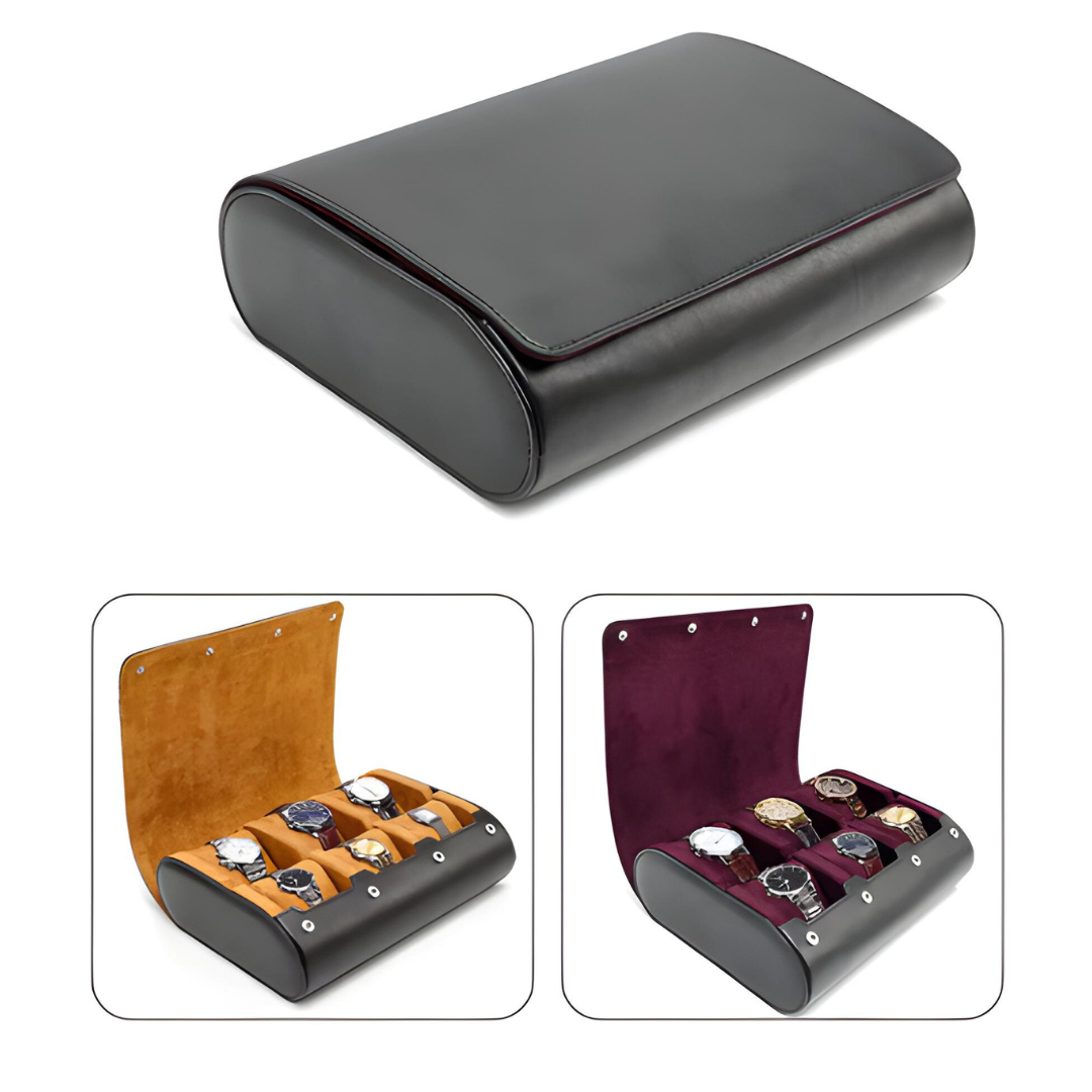 Uhrenbox Leder für 6 Uhren – Luxus Uhrenkasten mit Amethyst Innenfutter – Uhren Aufbewahrungsbox
