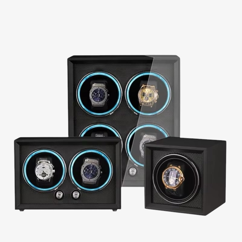 Matte black automatic watch winder - 1, 2 or 4 slot rotating case - Silent modern design watch winder
