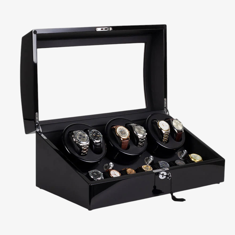 6-Slot Automatic Watch Winder Box - 13-Watch Luxury Case
