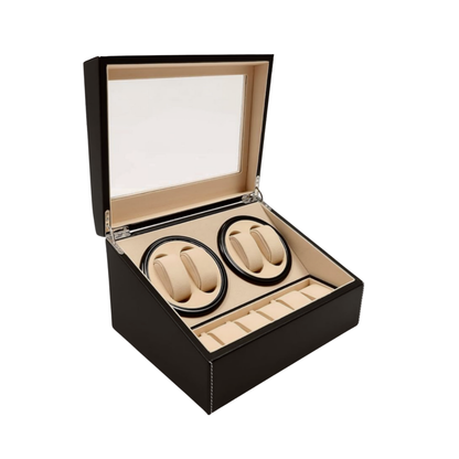 Remontoir Montre Automatique 4 Montres – Cuir Noir – Silencieux