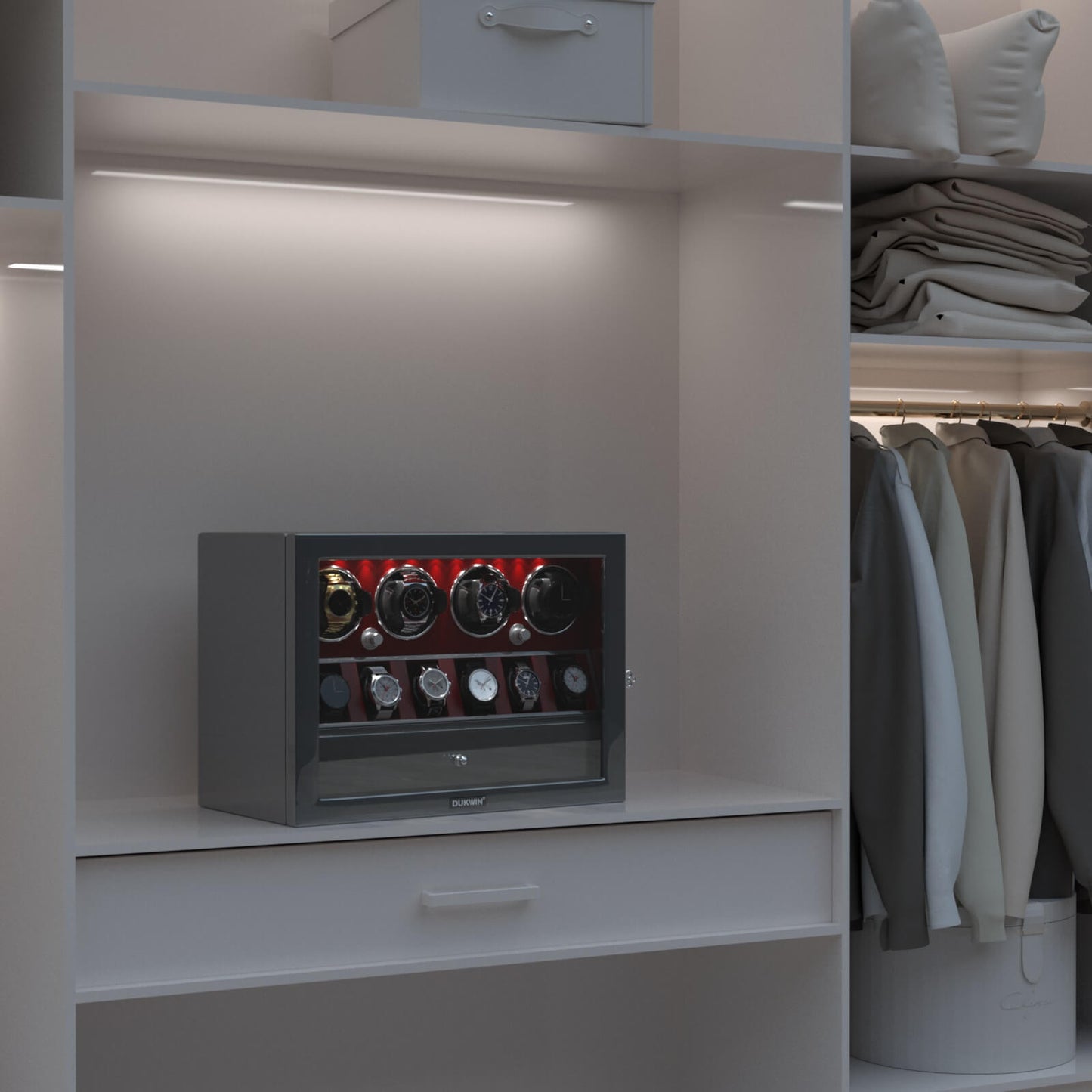 Uhrenbeweger 4 Uhren mit Display für 6 weitere Automatikuhren – Burl Rot Kollektion