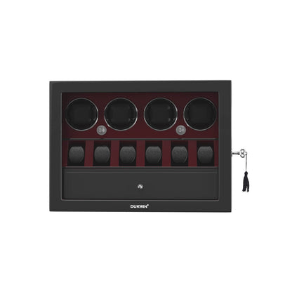 Uhrenbeweger 4 Uhren mit Display für 6 weitere Automatikuhren – Burl Rot Kollektion