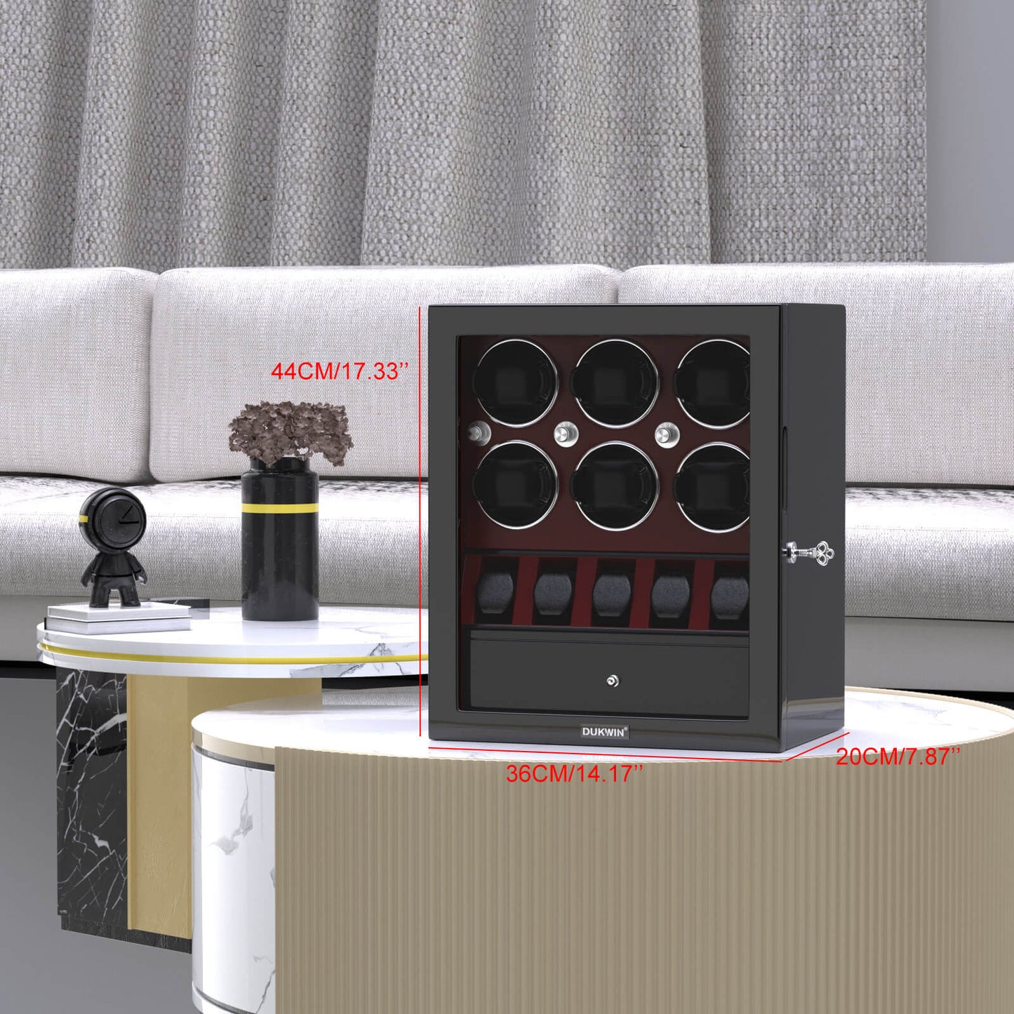 Uhrenbeweger 6 Uhren mit Display für 5 weitere Automatikuhren – Burl Rot Kollektion