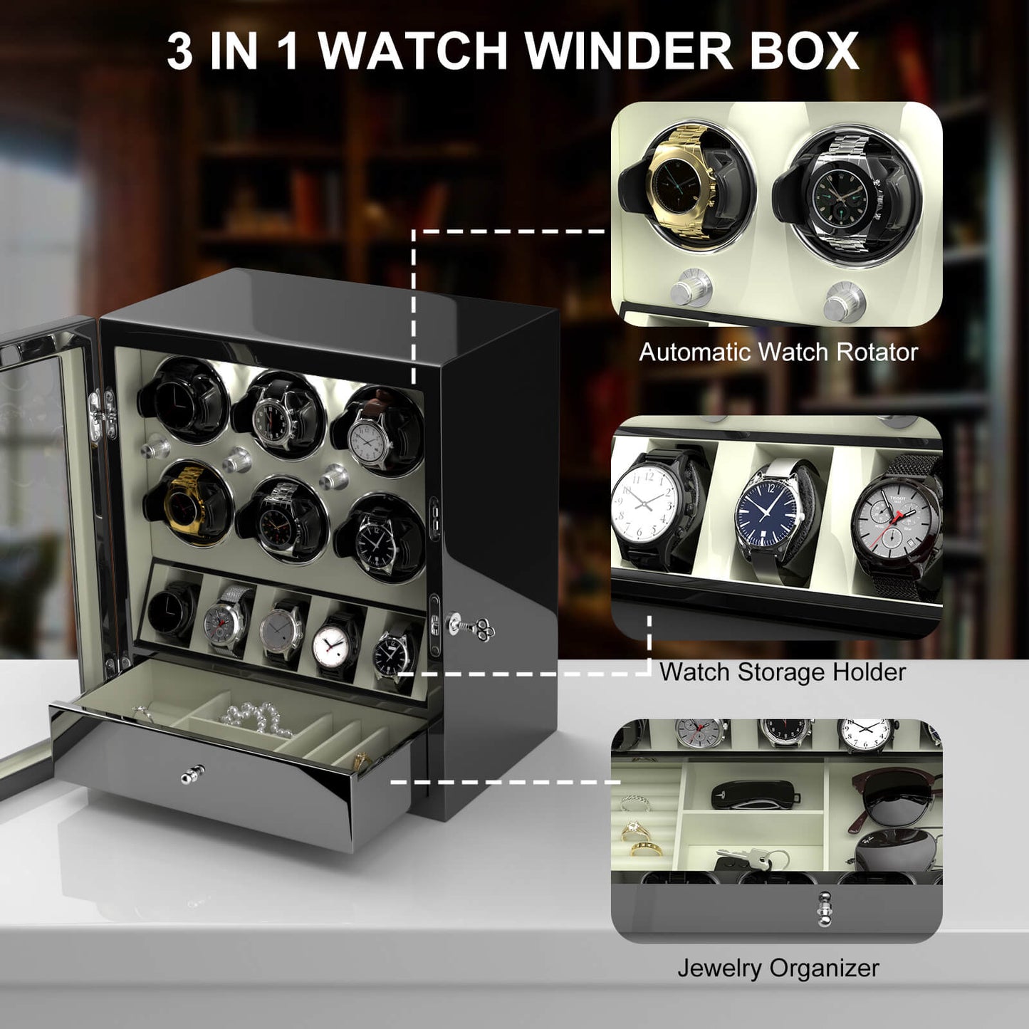 Uhrenbeweger 6 Uhren mit Display für 5 weitere Automatikuhren – Alabaster Weiß Kollektion