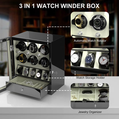 Uhrenbeweger 6 Uhren mit Display für 5 weitere Automatikuhren – Alabaster Weiß Kollektion