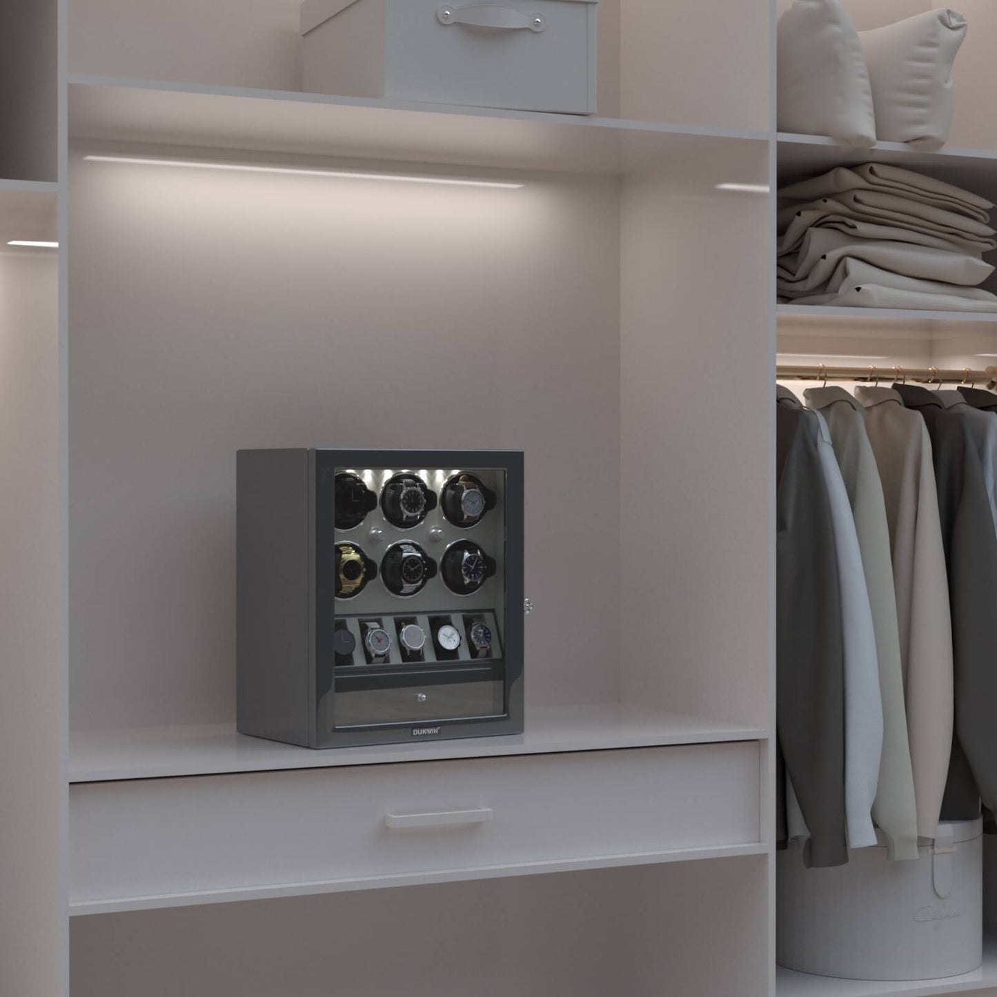 Uhrenbeweger 6 Uhren mit Display für 5 weitere Automatikuhren – Alabaster Weiß Kollektion
