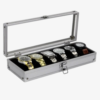 Brushed aluminum watch box - Shockproof storage case 6 to 12 slots - Automatic and quartz watch case