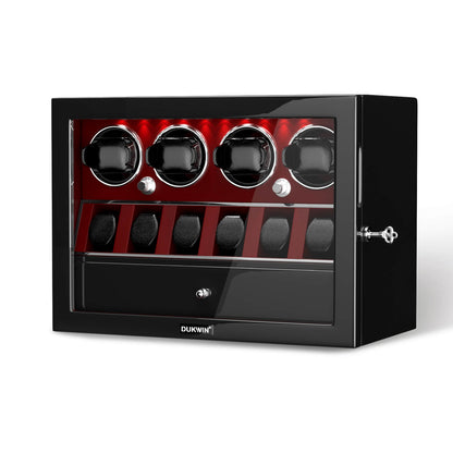 Uhrenbeweger 4 Uhren mit Display für 6 weitere Automatikuhren – Burl Rot Kollektion