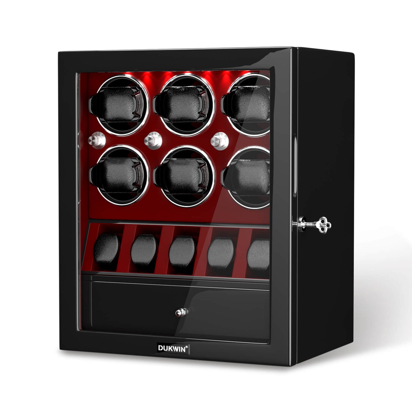 Uhrenbeweger 6 Uhren mit Display für 5 weitere Automatikuhren – Burl Rot Kollektion