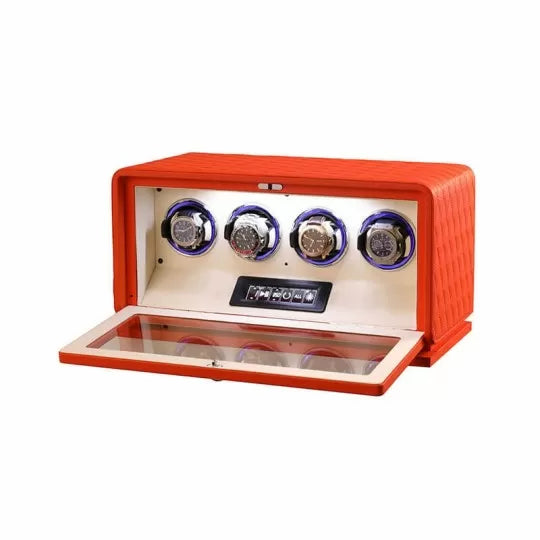 Remontoir Montre Automatique 4 Montres – Cuir Orange – Silencieux