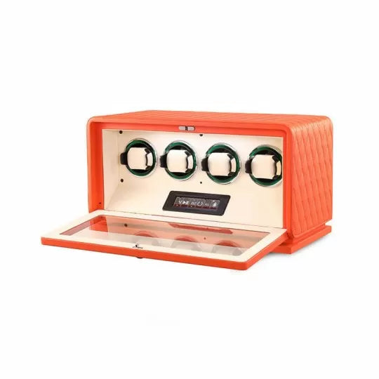 Remontoir Montre Automatique 4 Montres – Cuir Orange – Silencieux