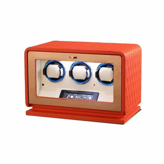 Remontoir Montre Automatique 3 Montres – Cuir orange – Silencieux