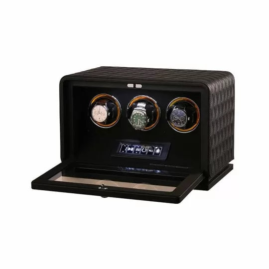 Remontoir Montre Automatique 3 Montres – Cuir Noir – Silencieux