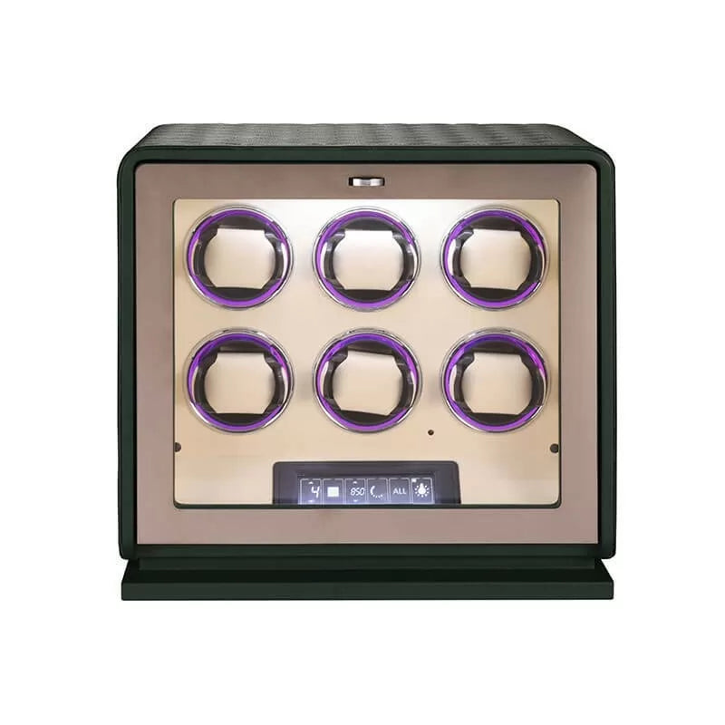 Automatischer Uhrenbeweger für 6 Uhren – Grünes Leder – Geräuschlos 