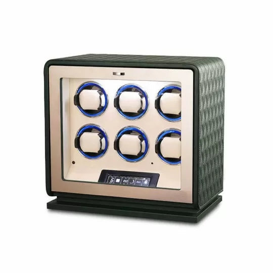 Automatischer Uhrenbeweger für 6 Uhren – Grünes Leder – Geräuschlos 