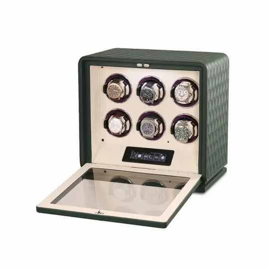 Remontoir Montre Automatique 6 Montres – Cuir Vert – Silencieux