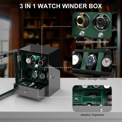 Uhrenbeweger 2 Uhren mit Display für 3 weitere Automatikuhren – Imperial Grün