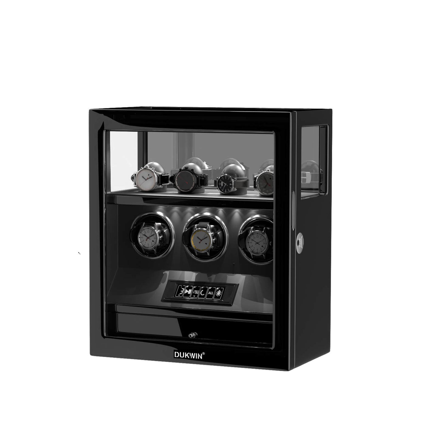 Uhrenbeweger 3 Uhren mit Fingerabdruck-Sperre und LCD-Touchscreen – Obsidian Schwarz