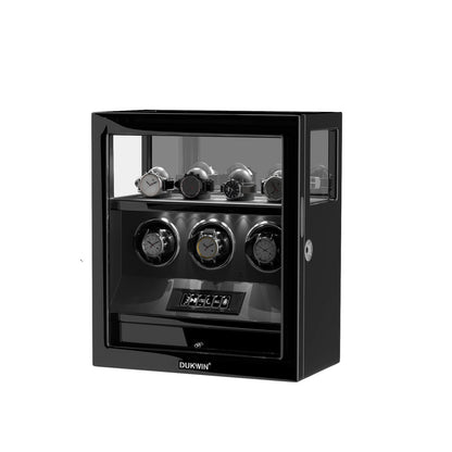 Uhrenbeweger 3 Uhren mit Fingerabdruck-Sperre und LCD-Touchscreen – Obsidian Schwarz