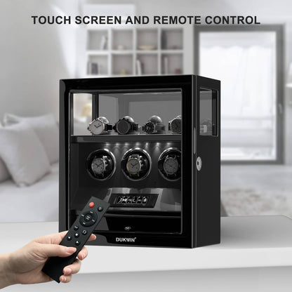 Uhrenbeweger 3 Uhren mit Fingerabdruck-Sperre und LCD-Touchscreen – Obsidian Schwarz