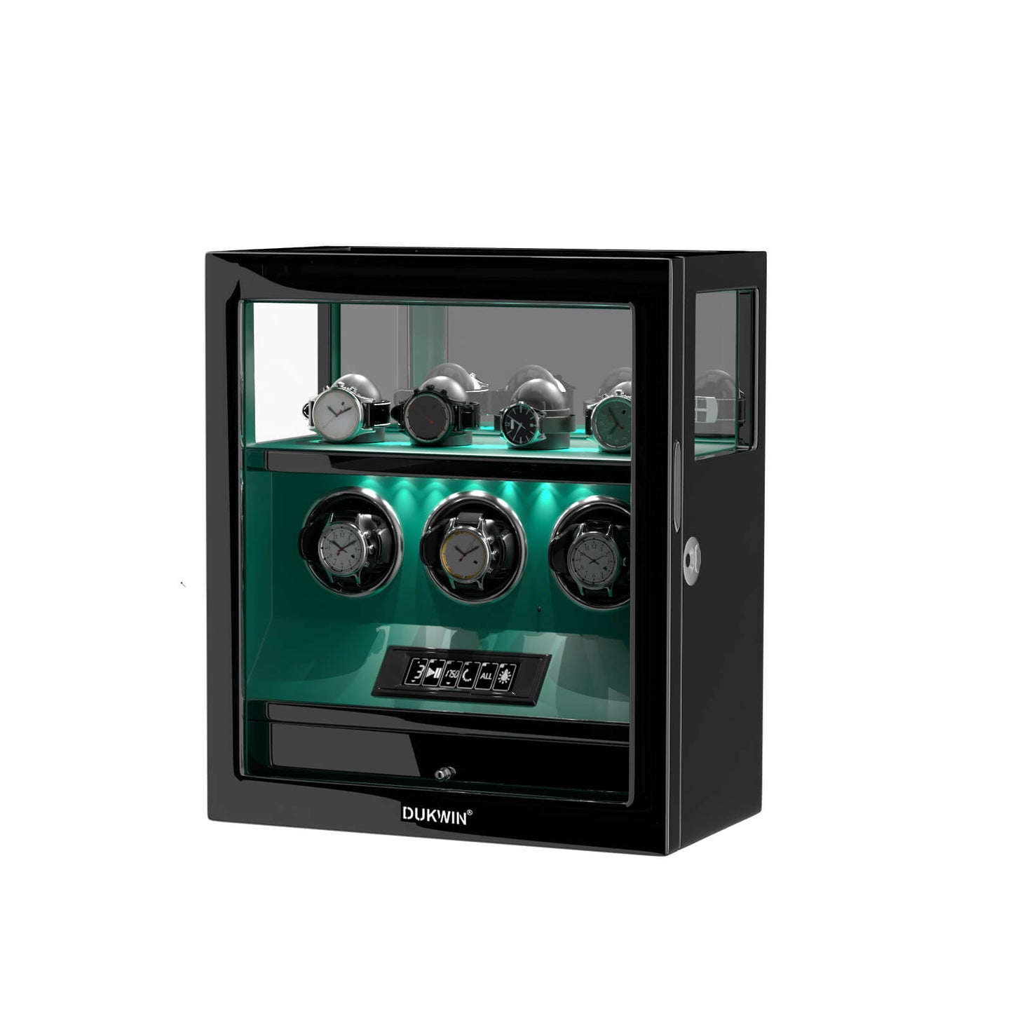 Uhrenbeweger 3 Uhren mit Fingerabdruck-Sperre und LCD-Touchscreen – Yacht Grün