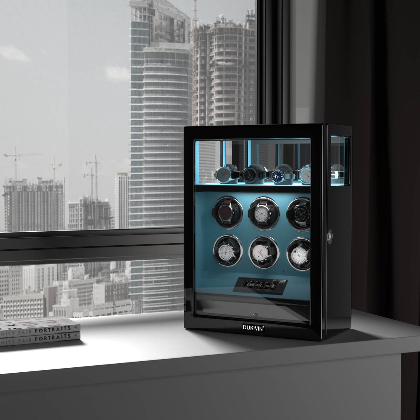Uhrenbeweger 6 Uhren mit Fingerabdruck-Sperre, LCD-Touchscreen und patentiertem Design