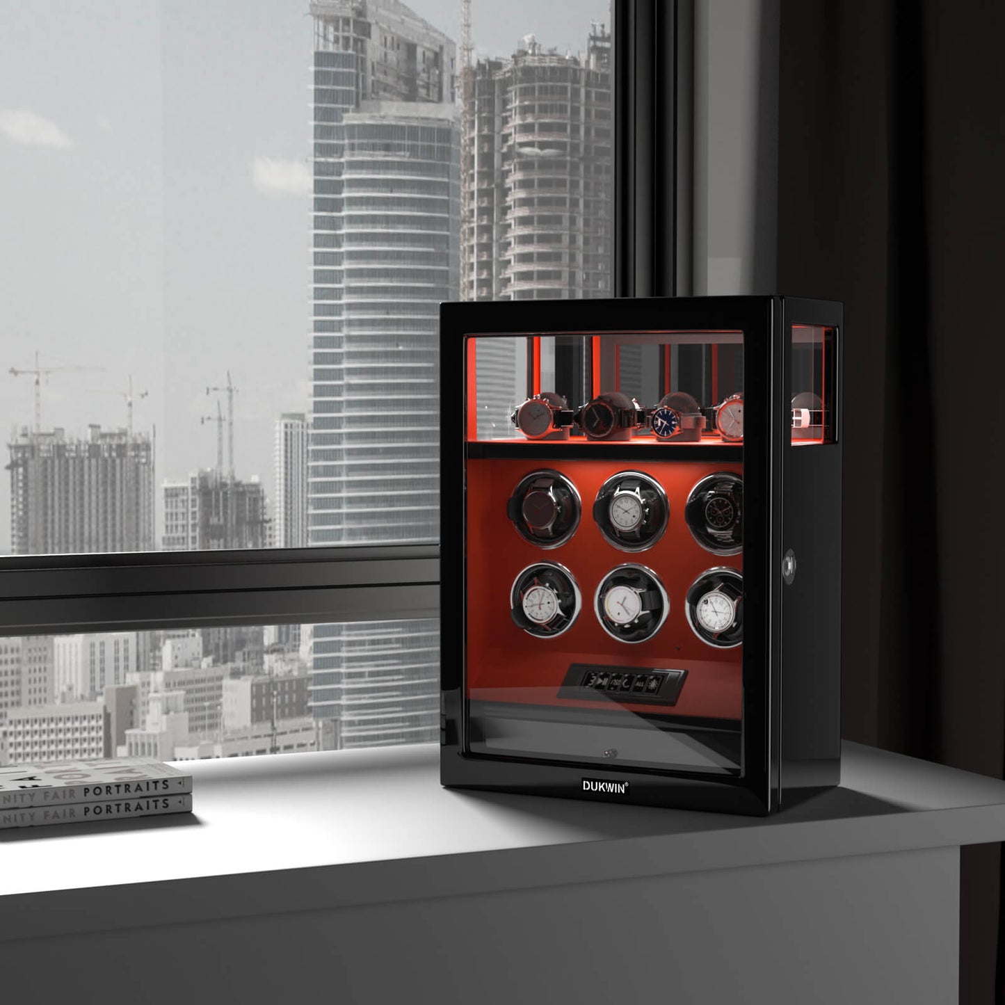 Uhrenbeweger 6 Uhren mit Fingerabdruck-Sperre, LCD-Touchscreen und patentiertem Design