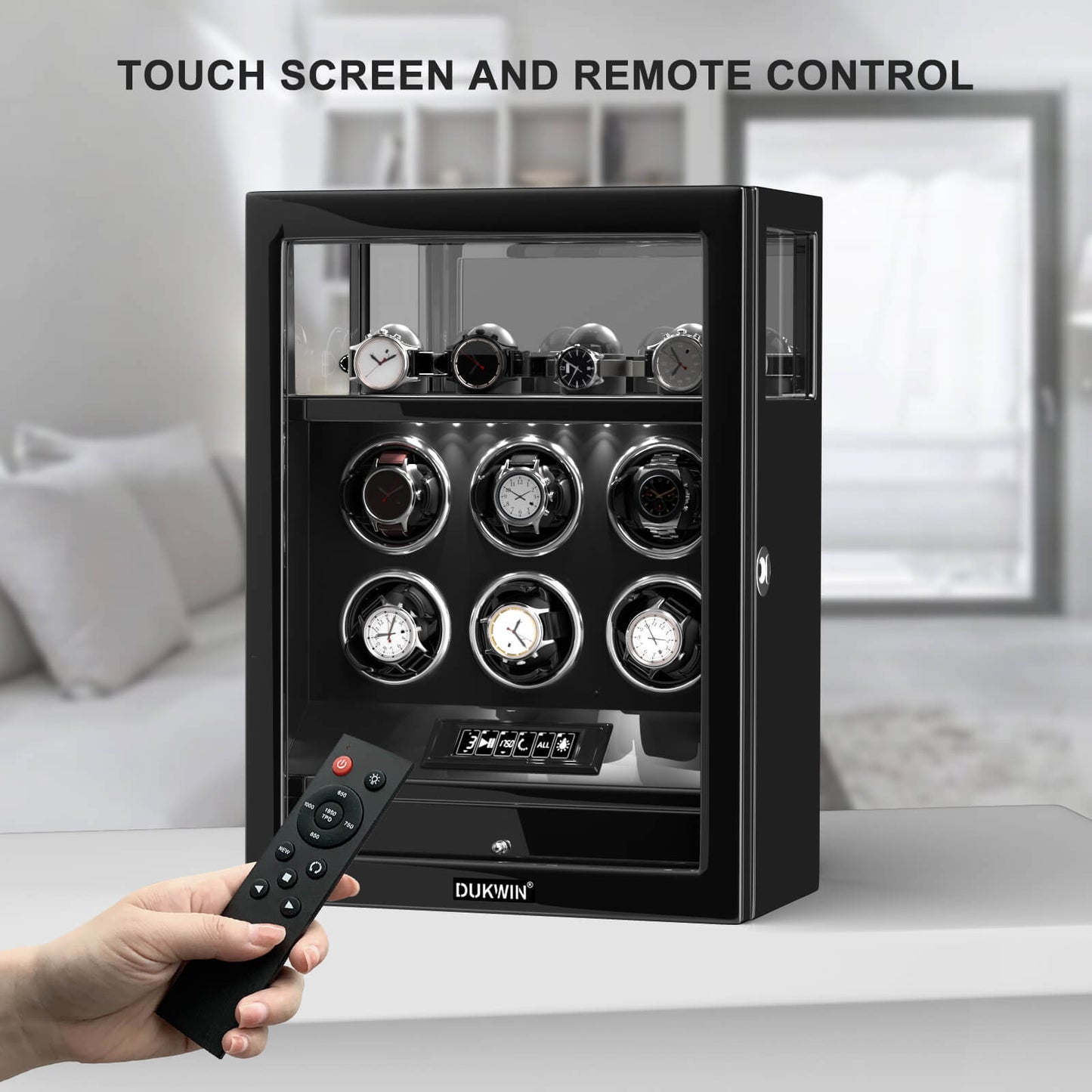 Uhrenbeweger 6 Uhren mit Fingerabdruck-Sperre, LCD-Touchscreen und patentiertem Design