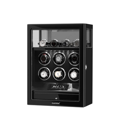 Uhrenbeweger 6 Uhren mit Fingerabdruck-Sperre und LCD-Touchscreen – Obsidian Schwarz