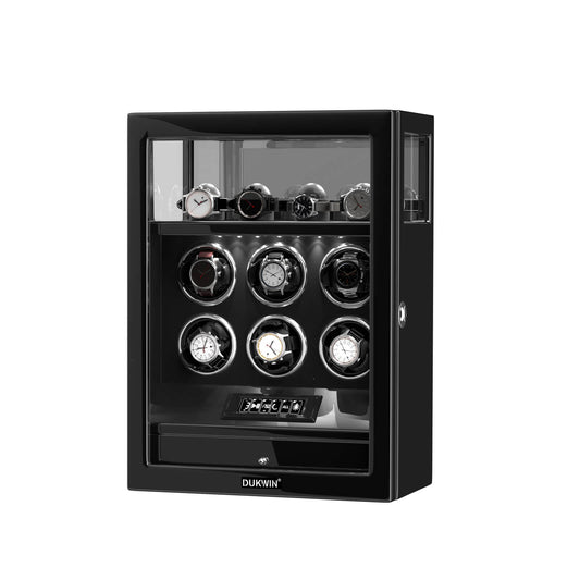 Uhrenbeweger 6 Uhren mit Fingerabdruck-Sperre und LCD-Touchscreen – Obsidian Schwarz