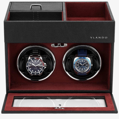 Remontoir montre automatique 2 slots - Coffret rotatif de luxe pour 2 montres - Remontoir montre silencieux en cuir