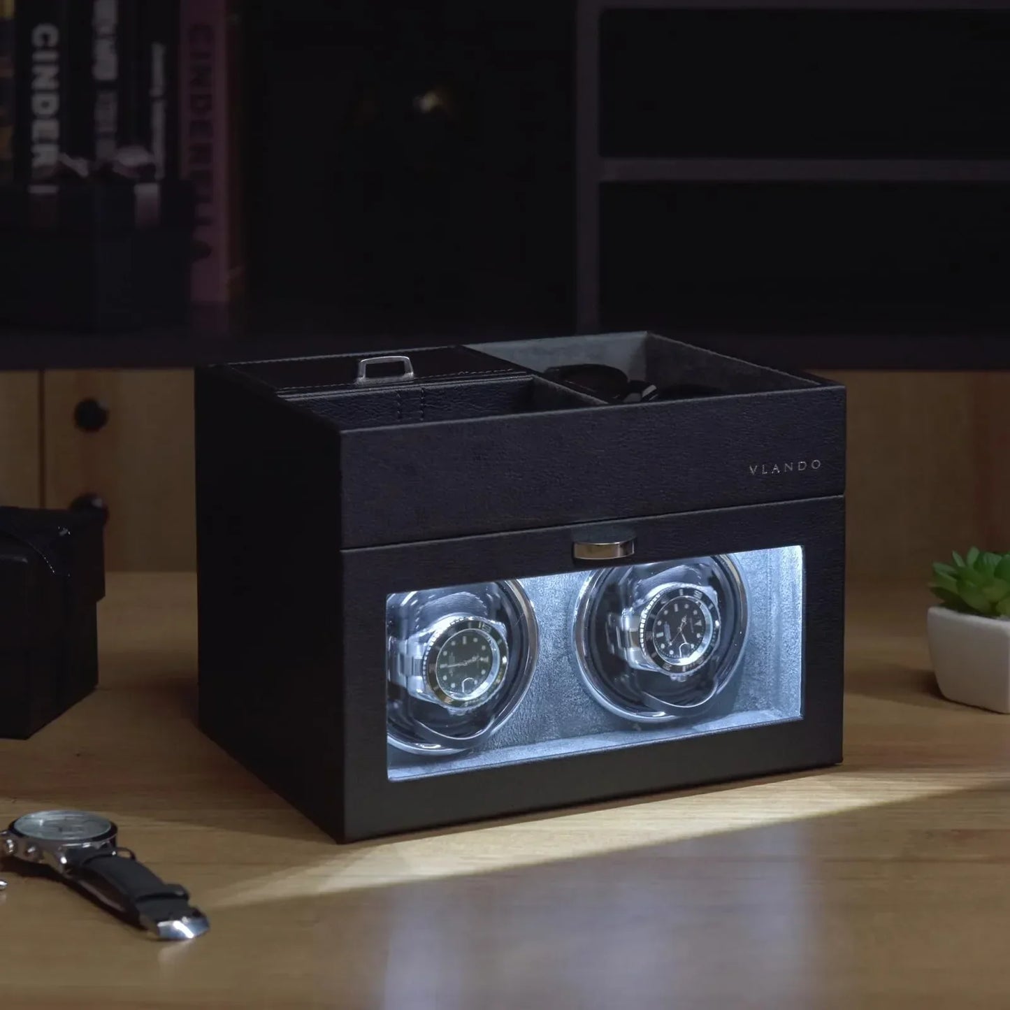 Remontoir montre automatique 2 slots - Coffret rotatif de luxe pour 2 montres - Remontoir montre silencieux en cuir