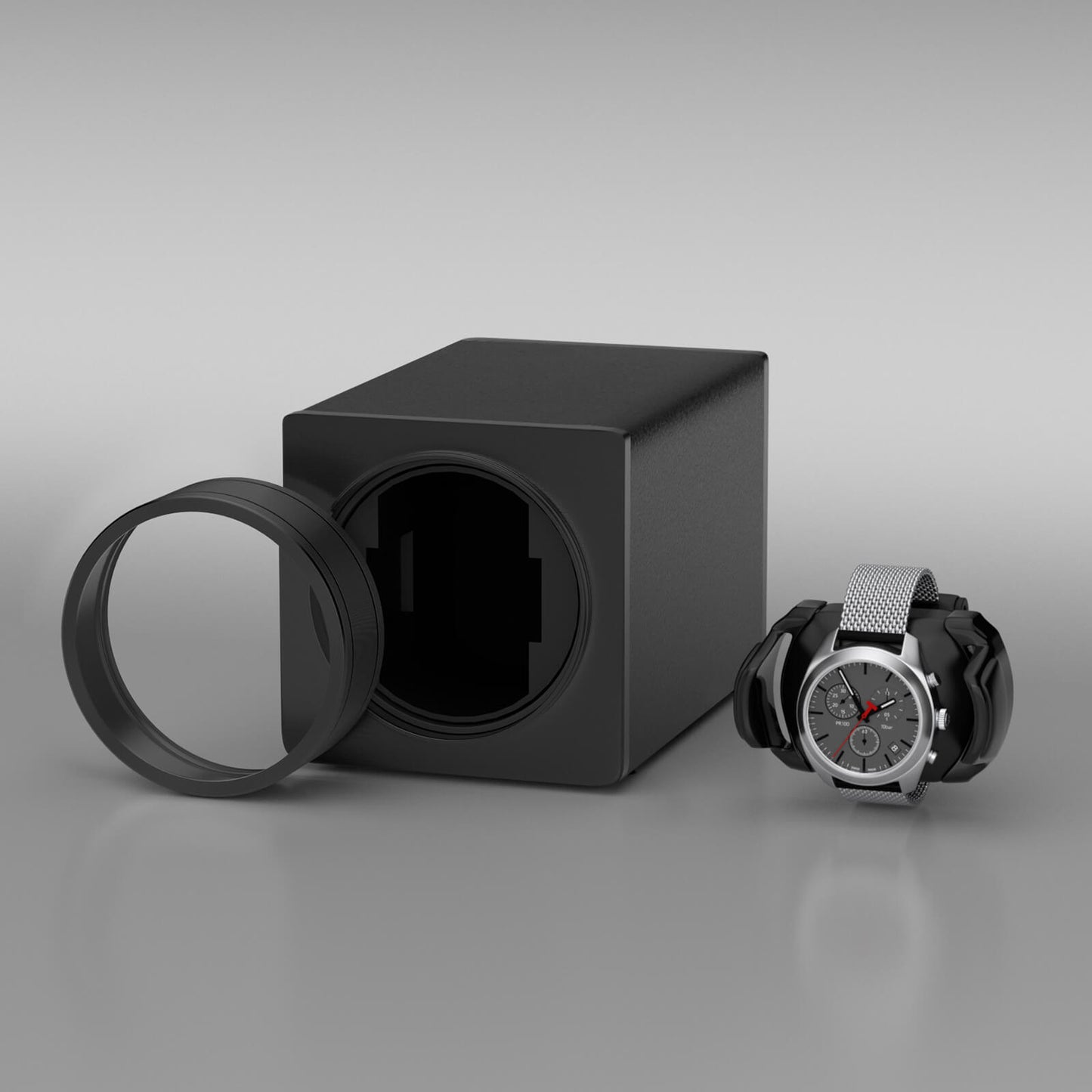 Automatik Uhrenbeweger 1 Uhr - Extrem Leiser Premium Uhrenbeweger für Rolex & Mechanische Uhren, Veganes Leder (Midnight Black)
