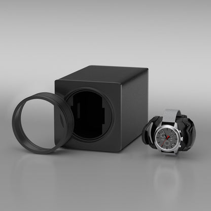 Automatik Uhrenbeweger 1 Uhr - Extrem Leiser Premium Uhrenbeweger für Rolex & Mechanische Uhren, Veganes Leder (Midnight Black)