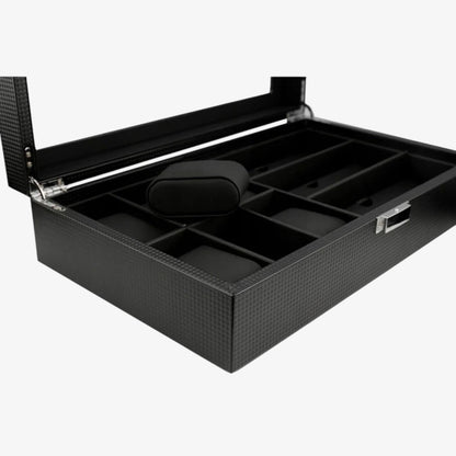 Boite a montre homme Routine - Rangement pour 6 montres et accessoires - Coffret luxe en carbone, bois ou cuir