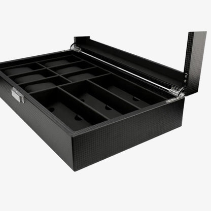 Boite a montre homme Routine - Rangement pour 6 montres et accessoires - Coffret luxe en carbone, bois ou cuir