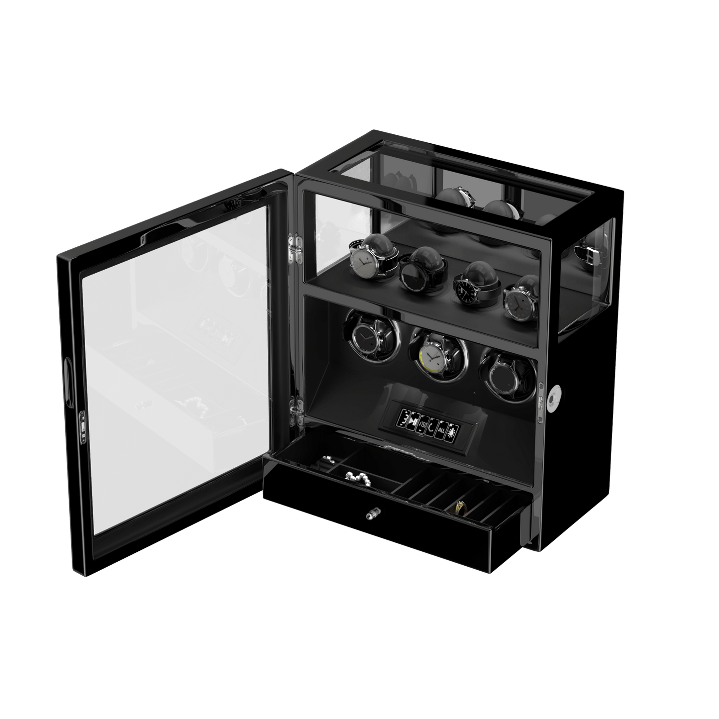 Uhrenbeweger 3 Uhren mit Fingerabdruck-Sperre und LCD-Touchscreen – Obsidian Schwarz