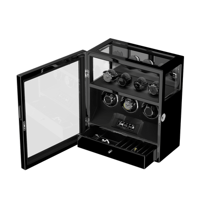 Uhrenbeweger 3 Uhren mit Fingerabdruck-Sperre und LCD-Touchscreen – Obsidian Schwarz