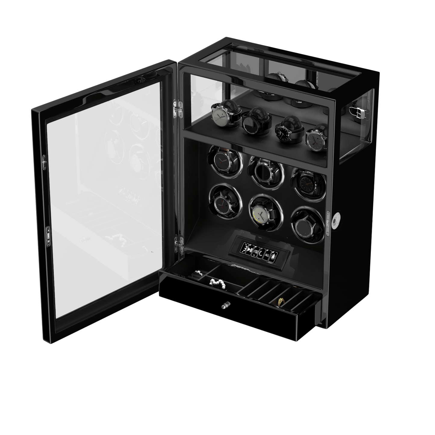 Uhrenbeweger 6 Uhren mit Fingerabdruck-Sperre und LCD-Touchscreen – Obsidian Schwarz