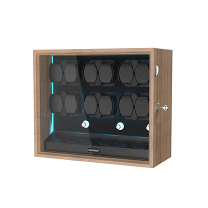Großer Automatik Uhrenbeweger 12 Uhren (+6 Aufbewahrung) - Leiser Premium Uhrenbeweger für Rolex, Holzoptik mit LED