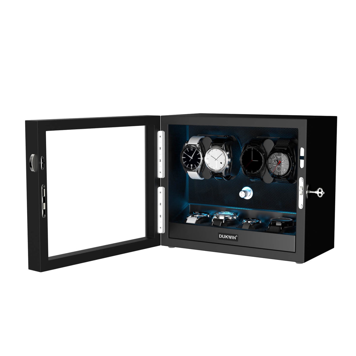 Automatik Uhrenbeweger Horizon 4 + 4 Uhren – Flüsterleise, Ebenholz-Schwarz 
