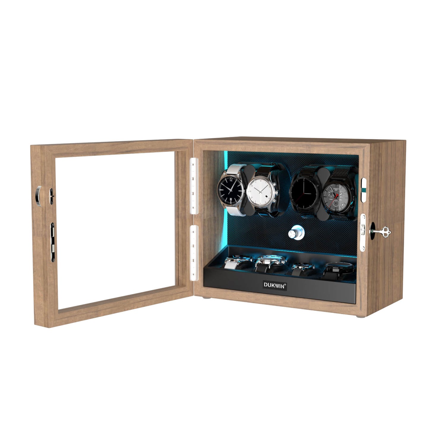 Uhrenbeweger aus Holz mit Maserung (4+4) – Aurora Blau Kollektion