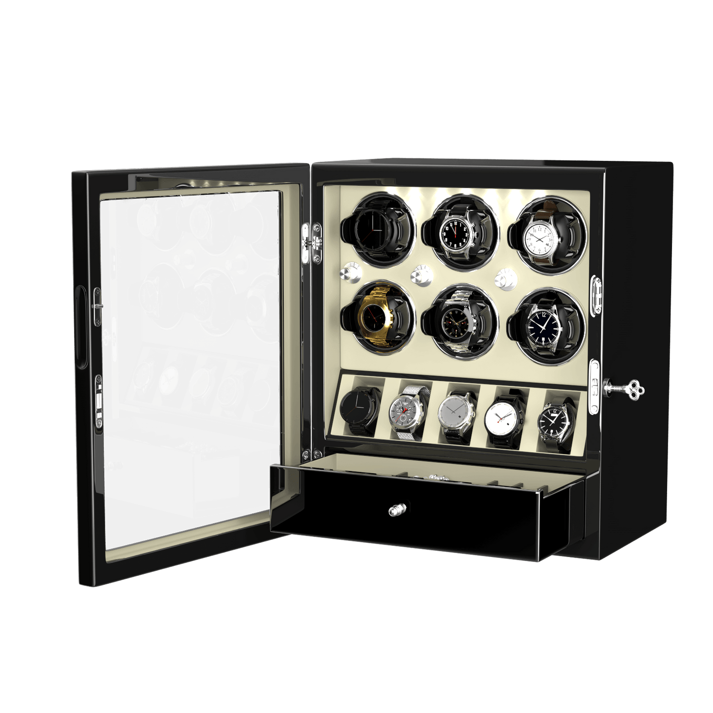 Uhrenbeweger 6 Uhren mit Display für 5 weitere Automatikuhren – Alabaster Weiß Kollektion