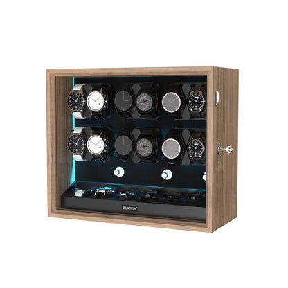 Großer Automatik Uhrenbeweger 12 Uhren (+6 Aufbewahrung) - Leiser Premium Uhrenbeweger für Rolex, Holzoptik mit LED