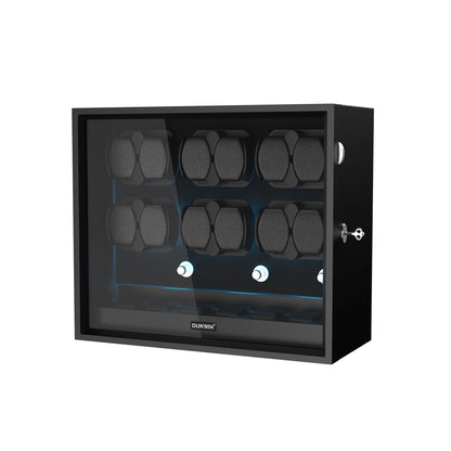 Großer Automatik Uhrenbeweger 12 Uhren (+6 Aufbewahrung) - Leiser Premium Uhrenbeweger für Rolex, Holz Schwarz mit LED