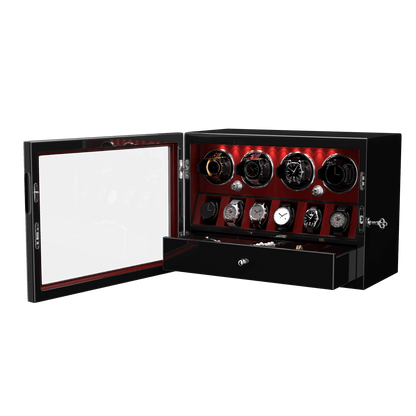 Uhrenbeweger 4 Uhren mit Display für 6 weitere Automatikuhren – Burl Rot Kollektion