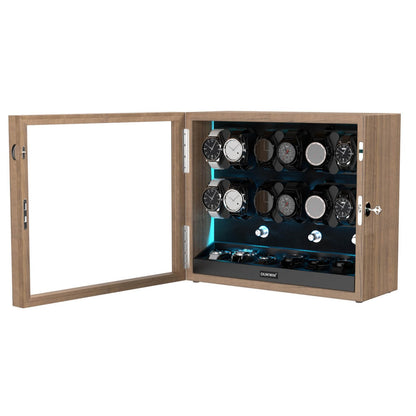 Großer Automatik Uhrenbeweger 12 Uhren (+6 Aufbewahrung) - Leiser Premium Uhrenbeweger für Rolex, Holzoptik mit LED