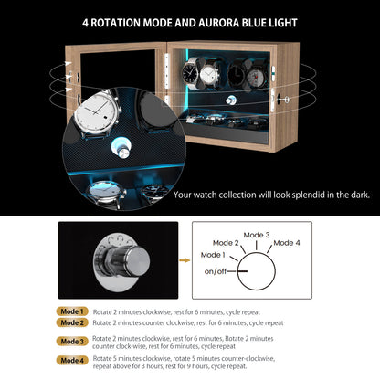 Uhrenbeweger aus Holz mit Maserung (4+4) – Aurora Blau Kollektion
